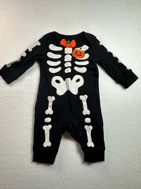 Way to Celebrate! Halloween Baby Skeleton Romper with Pumpkin Accent